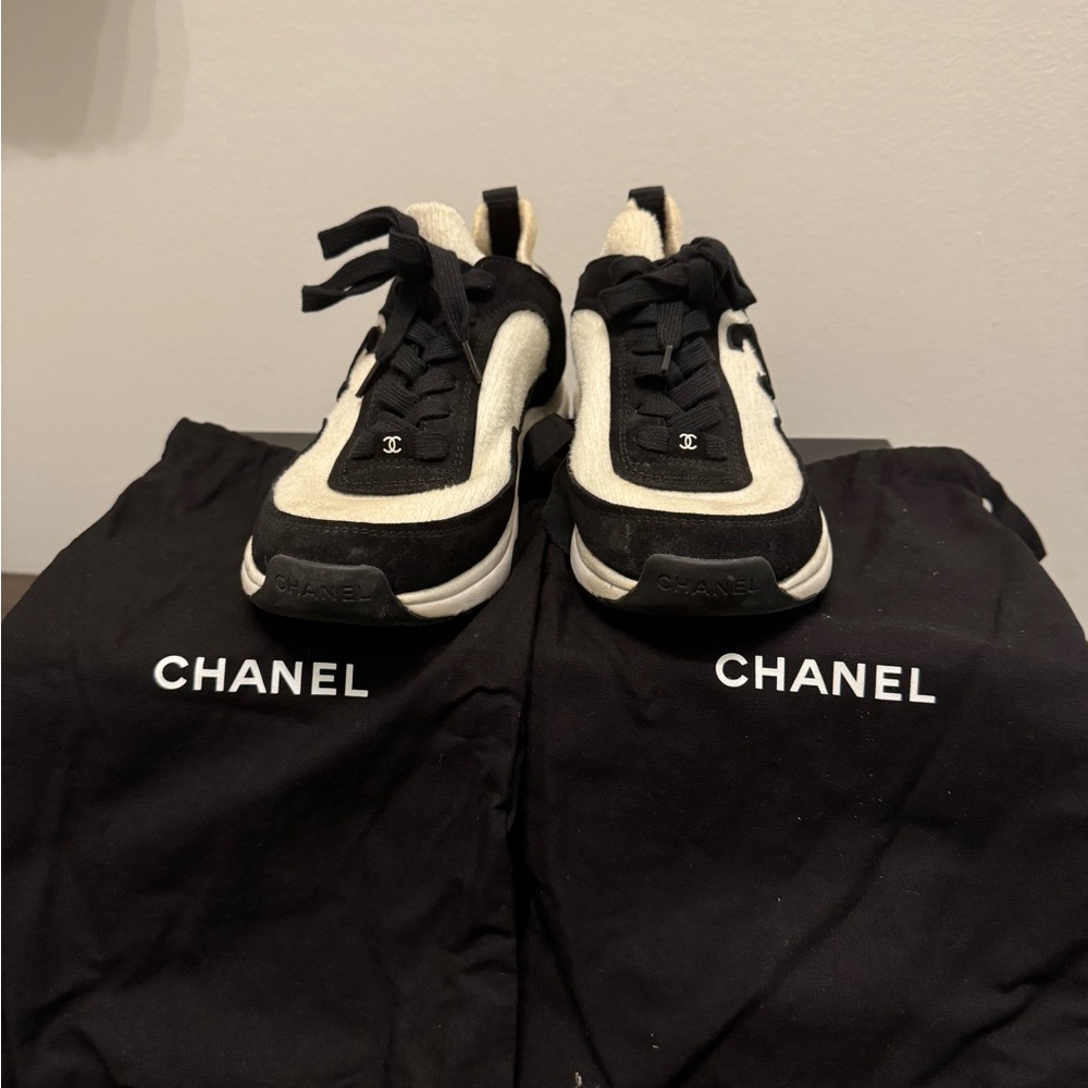 CHANEL Knit Fabric Suede Calfskin Sneakers